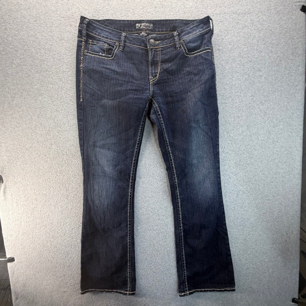 Silver Jeans Co Aiko Bootcut Dark Wash Mid Rise Denim Jeans W34 L33 Thick Stitch